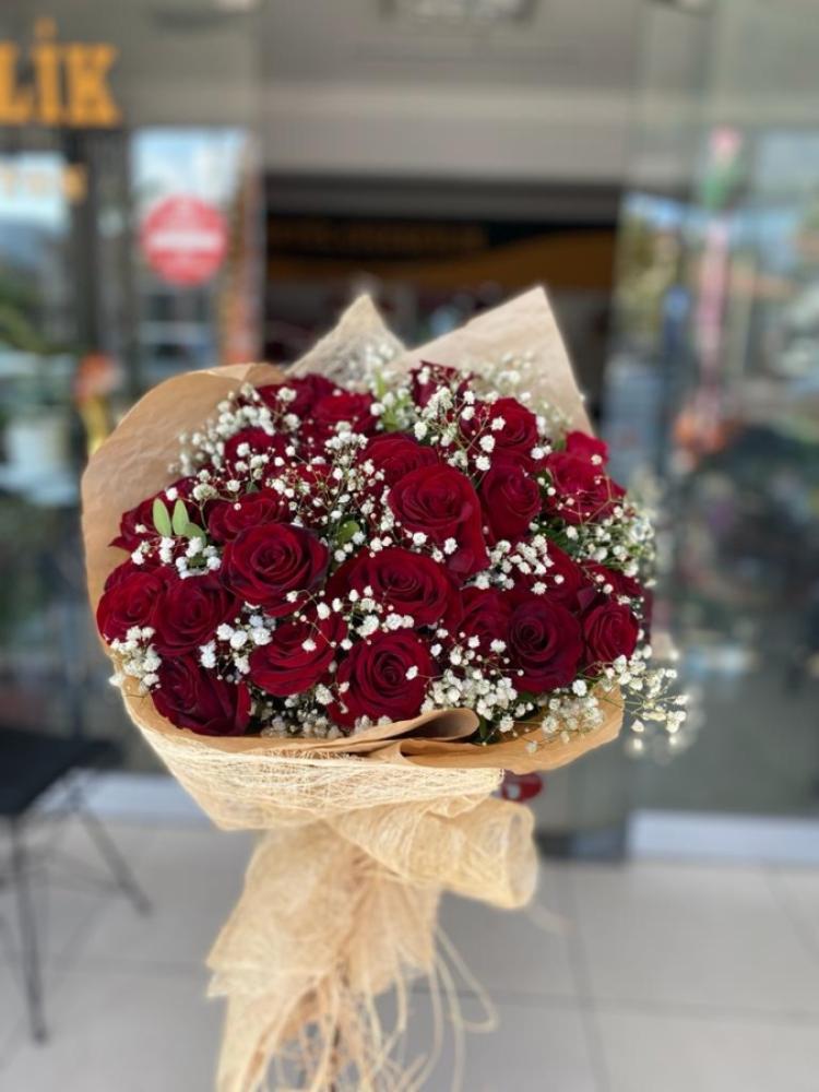 30 Kırmızı Gül Buketi Naturel